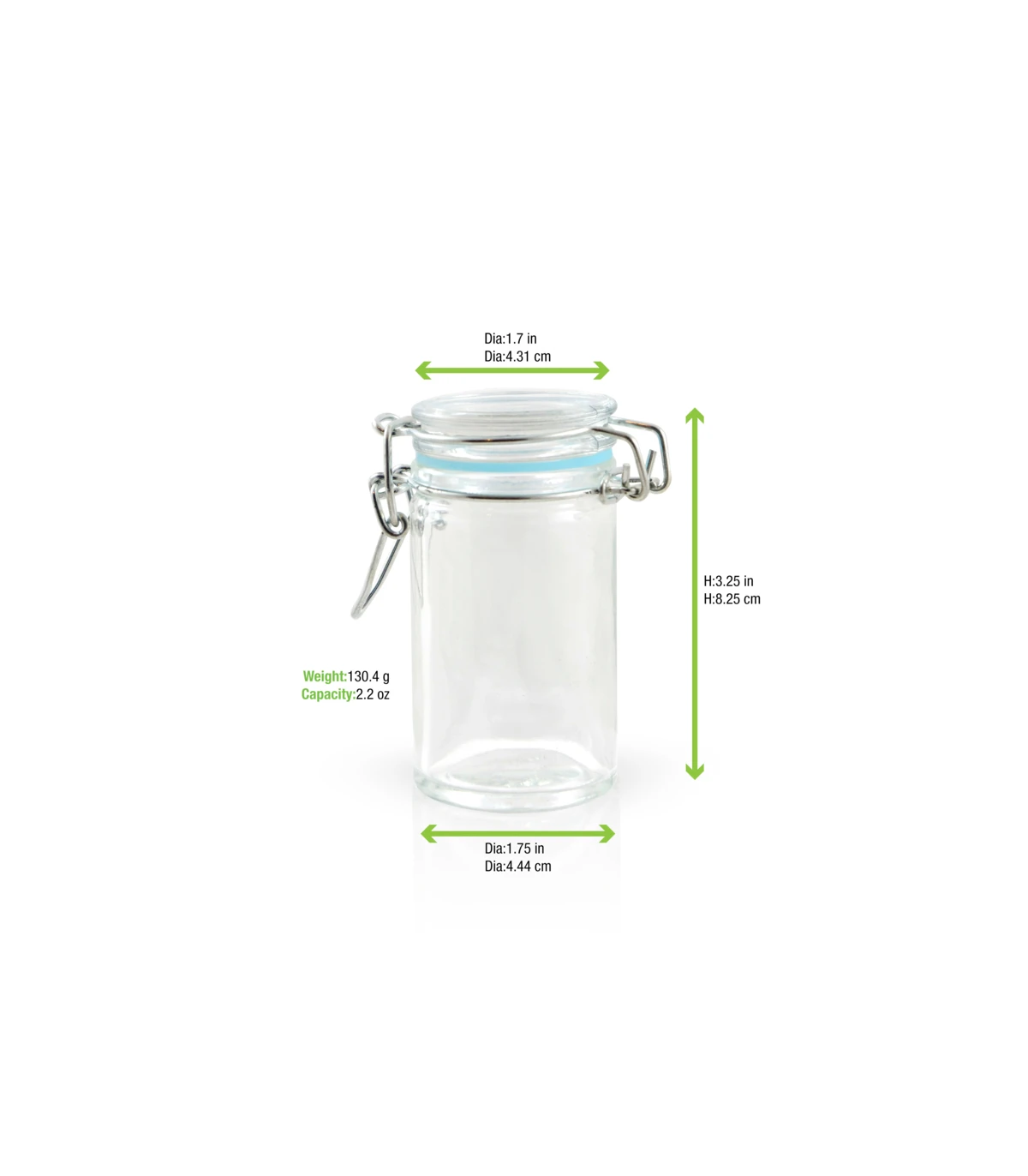 Mini bocal en verre avec joint silicone vert clair 100 ml Diam: 5,8 cm 5,8  x 5,8 x 7 cm x 12 unités