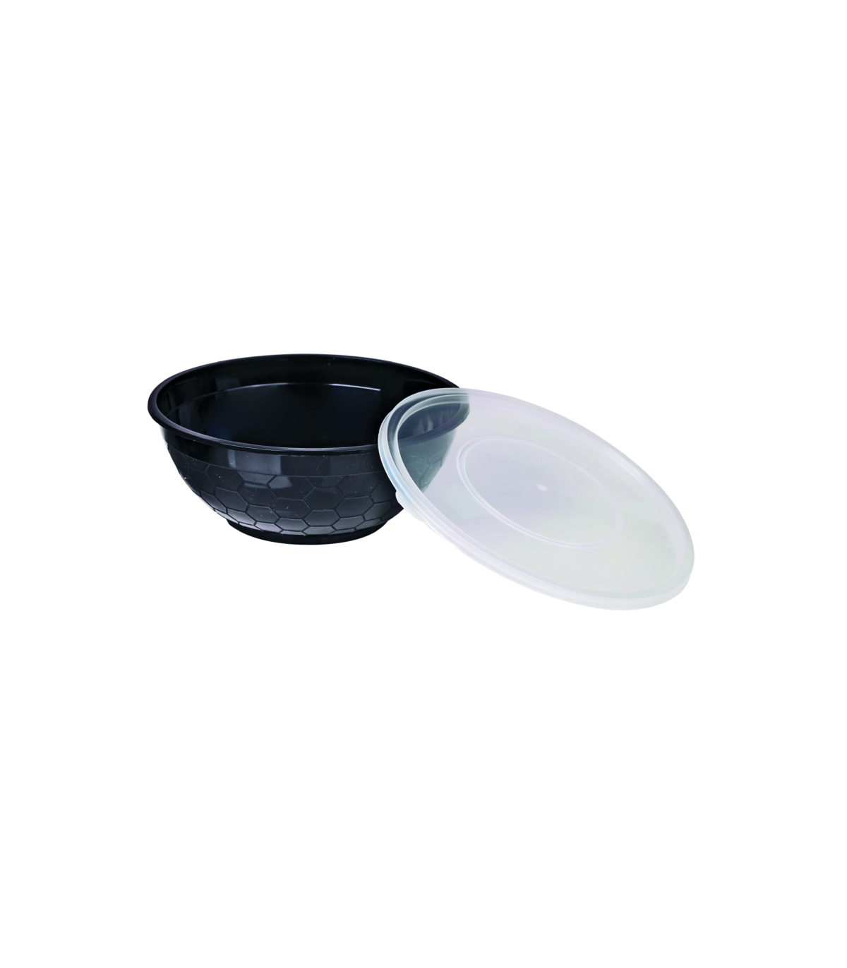 Bol plastique PP rond noir avec couvercle transparent 200ml 105mm